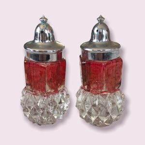 Diamond Point Ruby Indiana Glass Salt & Pepper Set